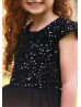 Black Sequin Tulle Curly Hem Flower Girl Dress